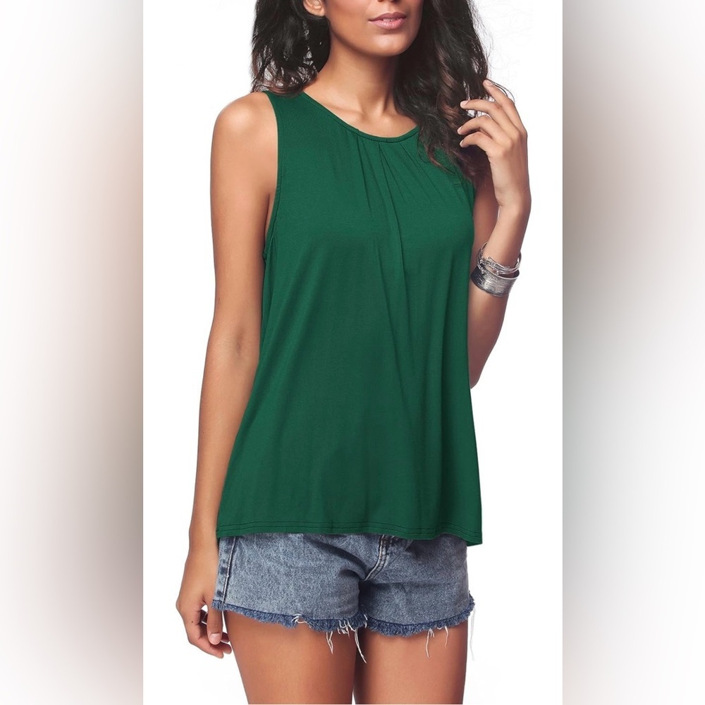 iGENJUN Womens Green Tank Top Casual Sleeveless Blouse Tank Shirt Size L
